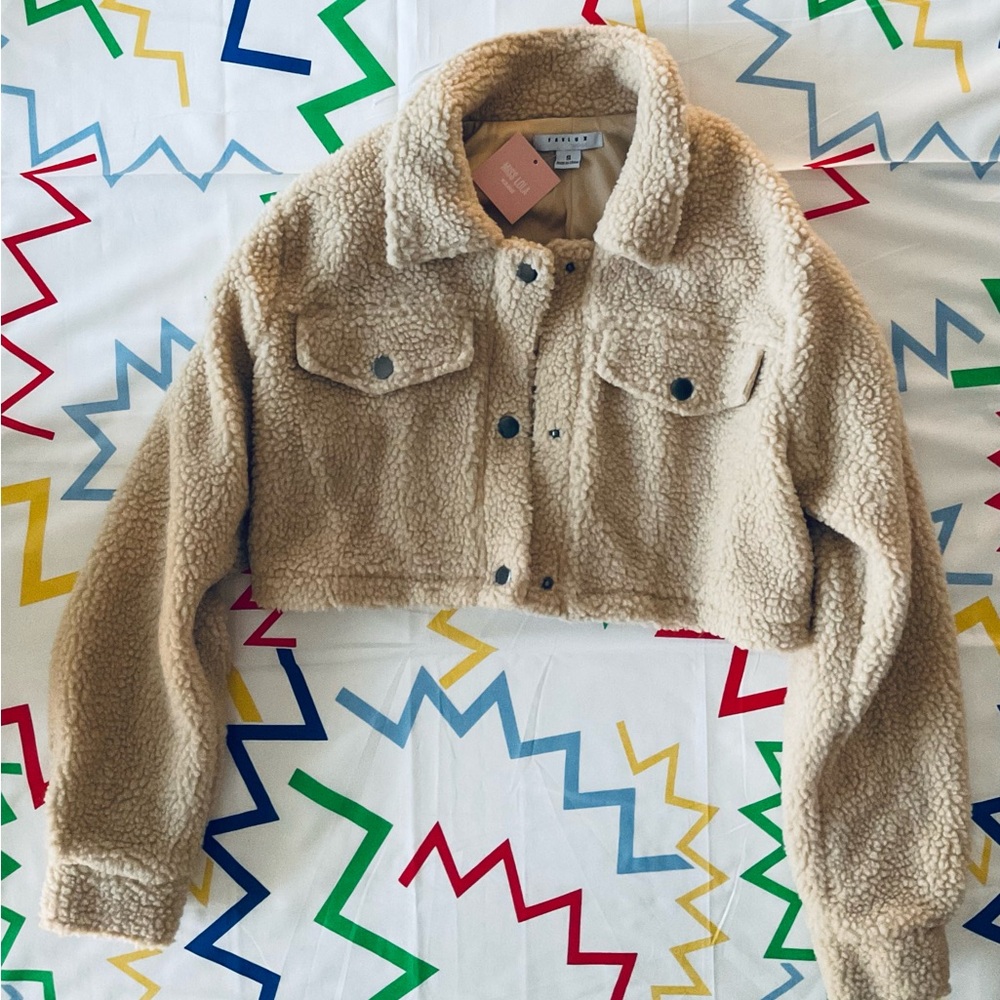 NWT Beige Sherpa Cropped Jacket